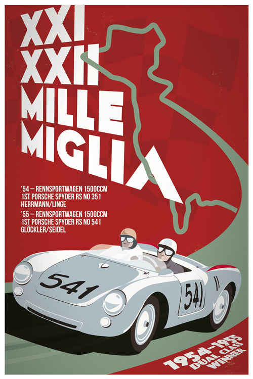 Details about   Porsche Poster XX Mille Miglia 1953 